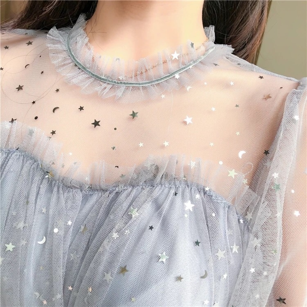 Dress fairy mesh Ruffle pastel peacock blue sequin stars moon - Picture 6 of 8
